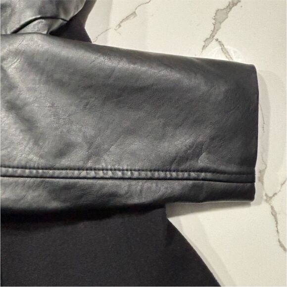 GUESS | Waterfall Women’s Open Front PU Leather Sleeves Wool Jacket M - Picture 12 of 16